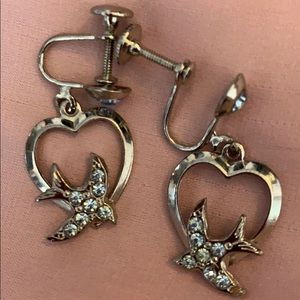 vintage screw on earrings. Dove in heart design